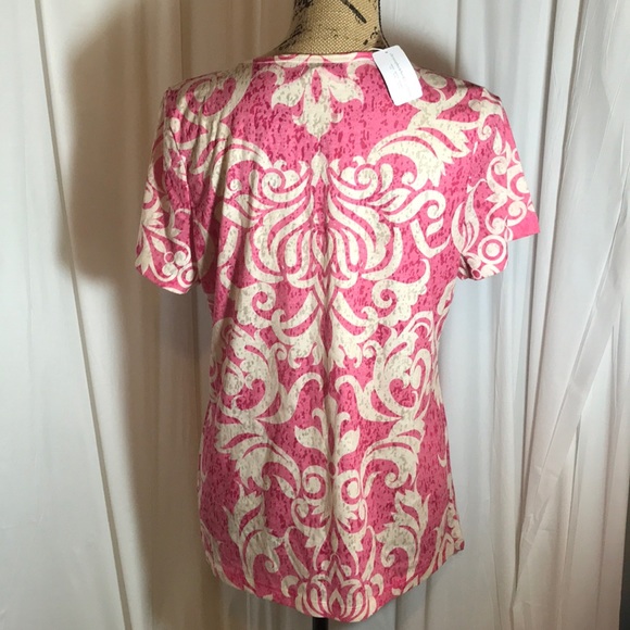🆕 Pink White Damask Burnout Embellished T-shirt - Picture 3 of 7